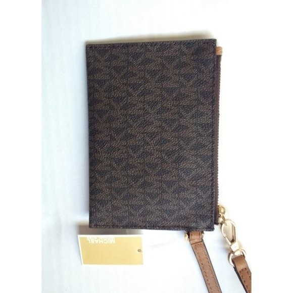 New! MICHAEL KORS MK Logo Karla Brown Wristlet With Strap Zip-Top - Picture 8 of 8